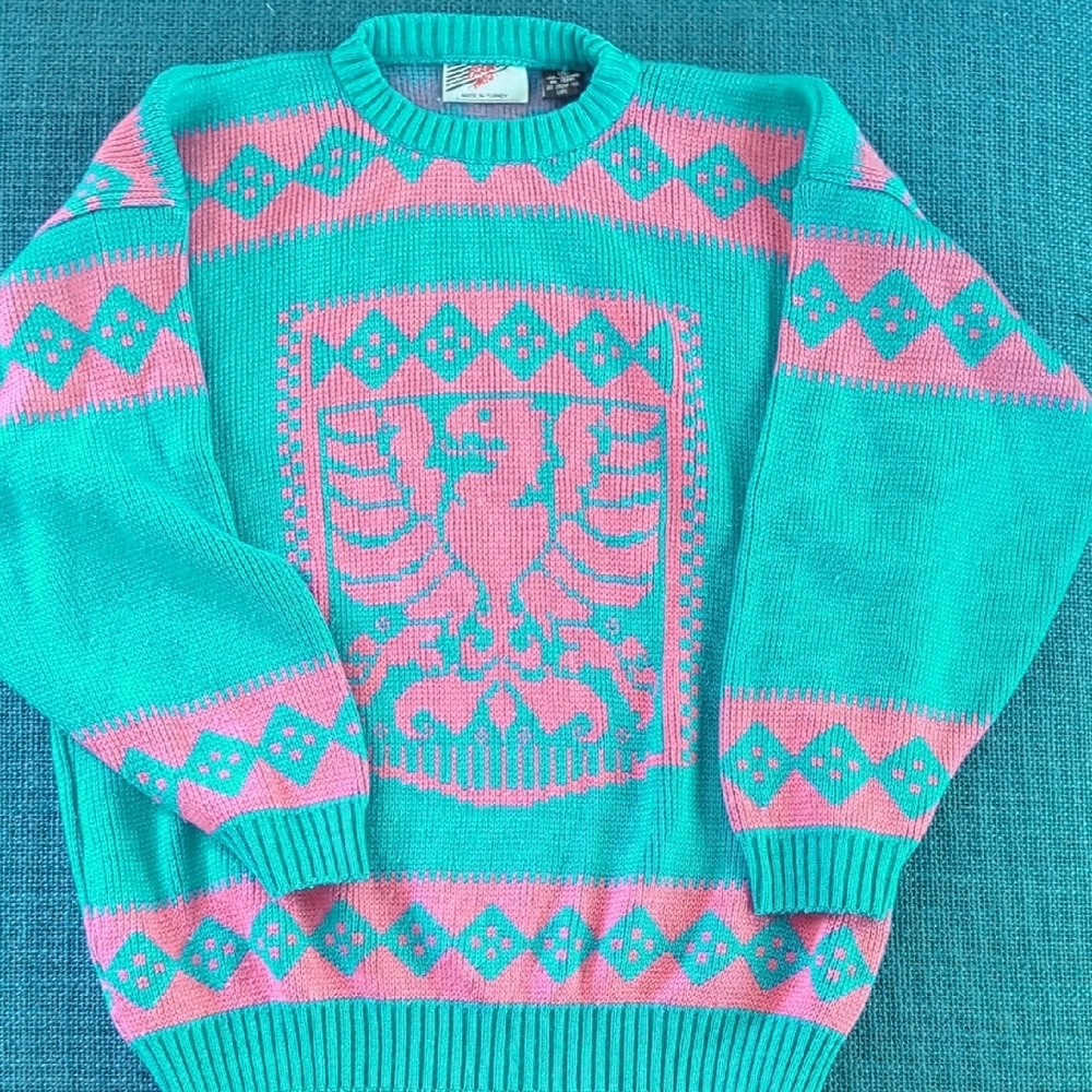 Teal and Pink Crewneck Sweater